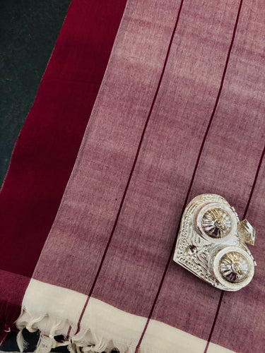 ShopNaya Exclusive | Handwoven | Contemporary Pure Cotton Saree | No Blouse | Off-White & Red | Handloom Mark | Ships from California
